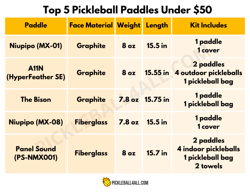 Top 5 Pickleball Paddles Under $50